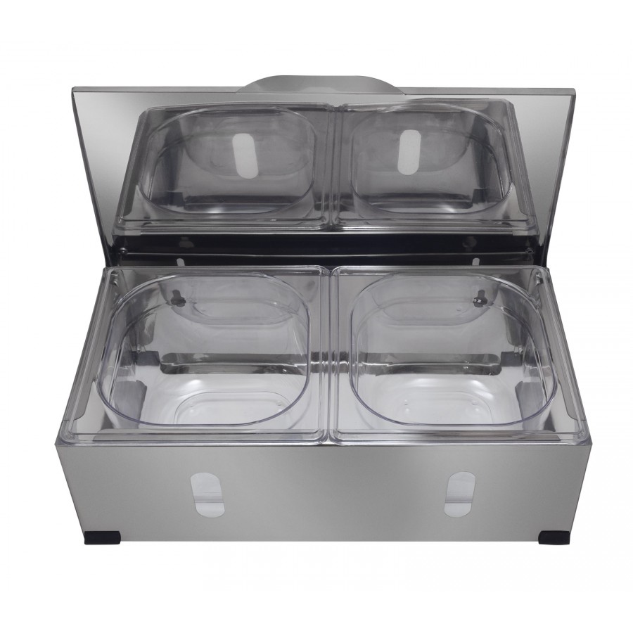 Condimentadora Pizzarola Inox 2 Cubas Acrílico Tampa Reta - Aisa